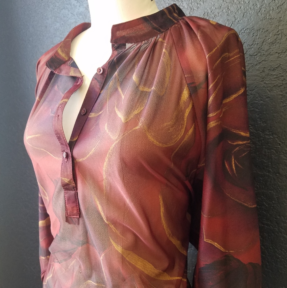 Vintage sheer blouse with metallic gold design